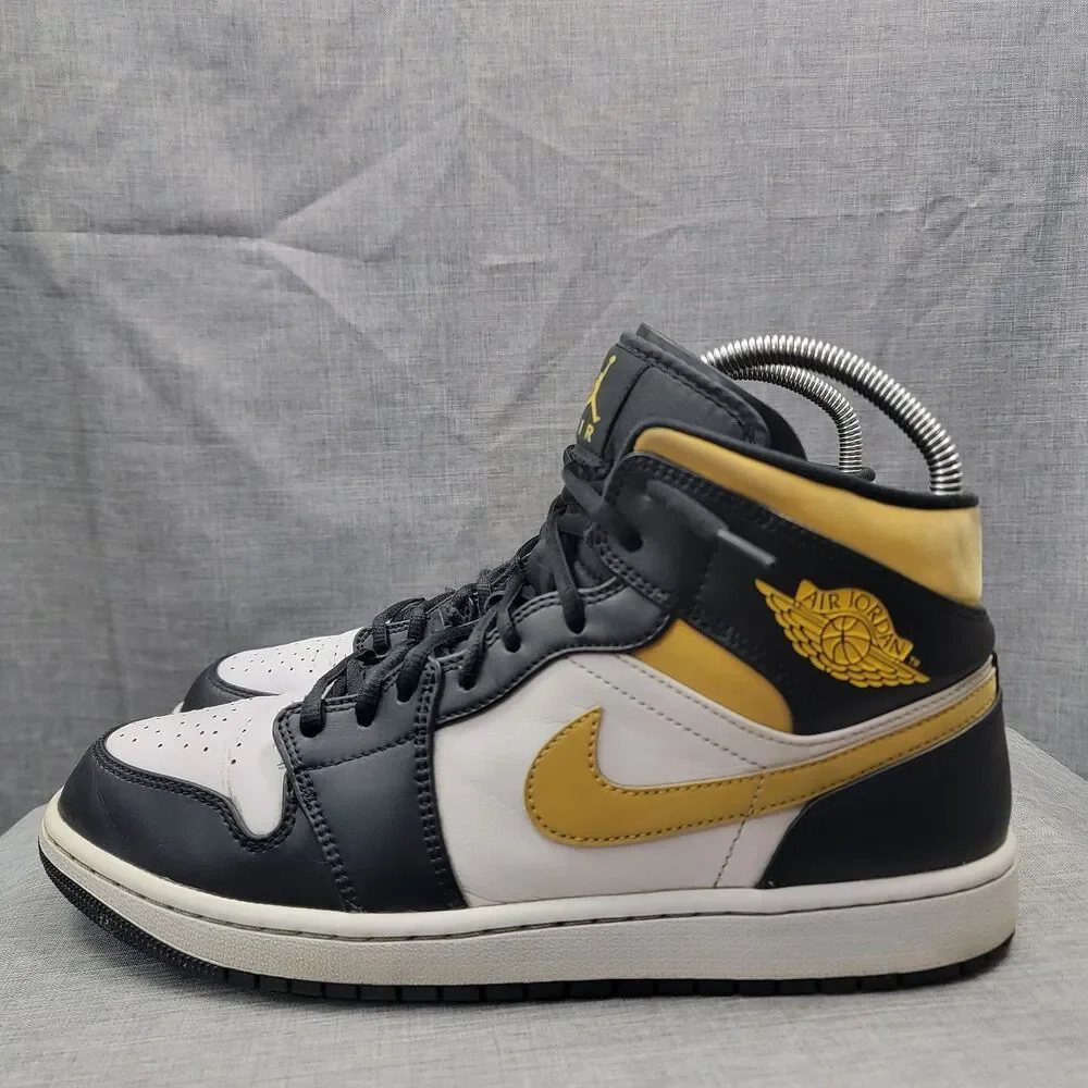 Nike Air Jordan 1 Mid White University Gold Pollen Black 554724-177 Men Size 11